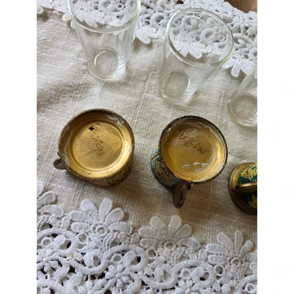 Vintage Florentine Style Miniature Glass Set with plastic Resin Holders 5pc